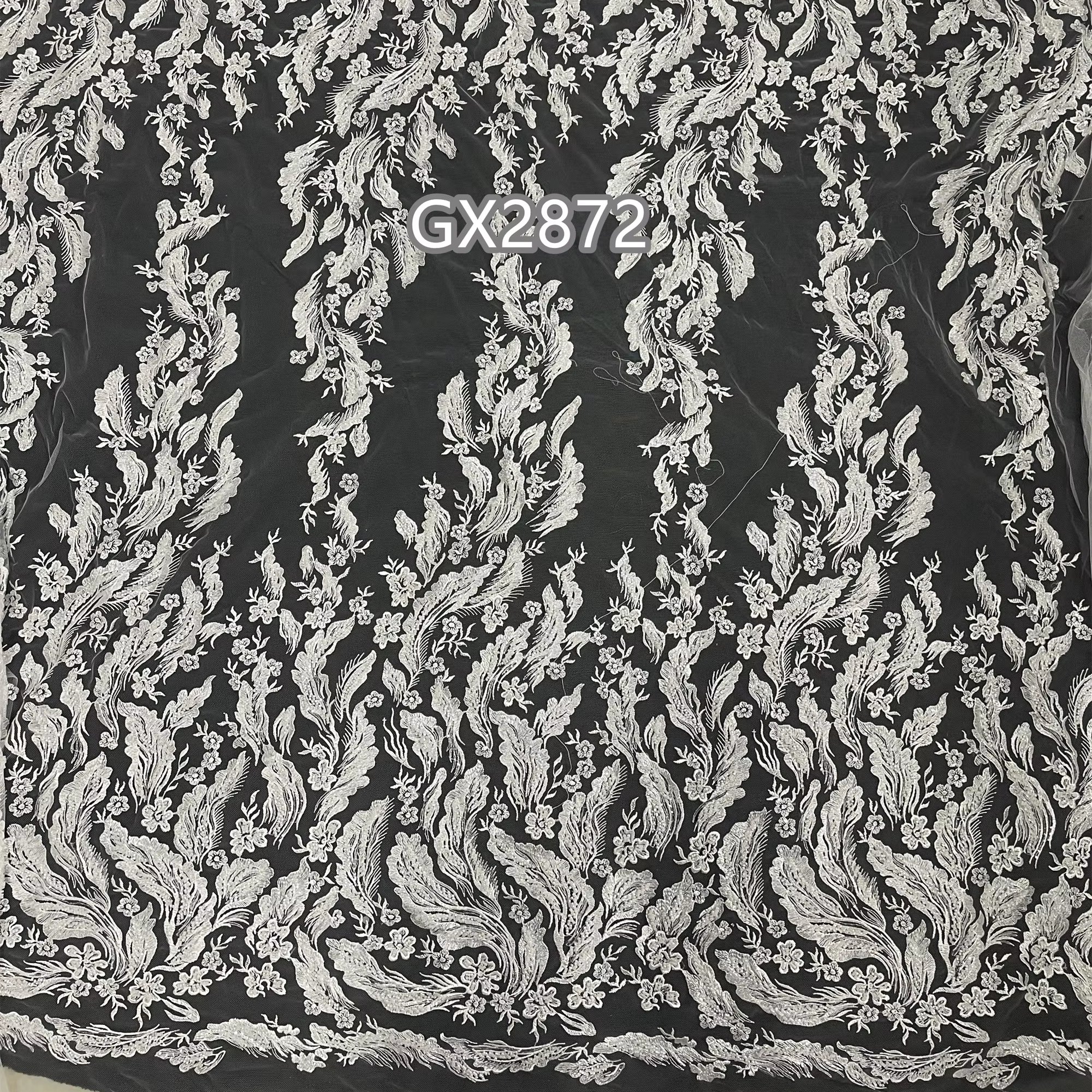 High Quality Tulle Embroidered Fabrics White Bridal Beaded Lace Fabric Mesh Embroidery Fabric for Wedding Dress