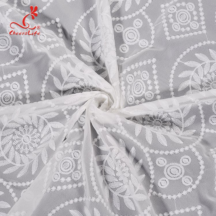 Cheerslife Jacquard Milk Yarn Geometric Rectangle Organza Voile Mesh Embroidery on Chiffon White Swiss Lace Fabric