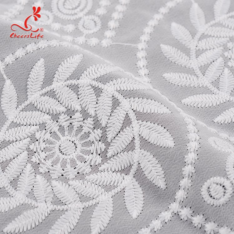 Cheerslife Jacquard Milk Yarn Geometric Rectangle Organza Voile Mesh Embroidery on Chiffon White Swiss Lace Fabric