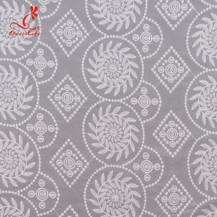 Cheerslife Jacquard Milk Yarn Geometric Rectangle Organza Voile Mesh Embroidery on Chiffon White Swiss Lace Fabric