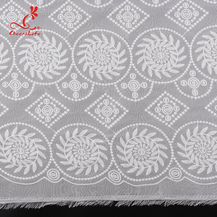 Cheerslife Jacquard Milk Yarn Geometric Rectangle Organza Voile Mesh Embroidery on Chiffon White Swiss Lace Fabric
