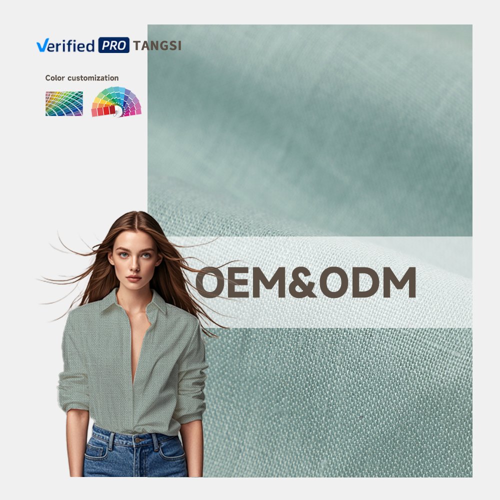 100% Linen Textile High Quality Summer Clothing Fabric China Woven Pure PD Plain Linen Mx Shirt TANGSILK