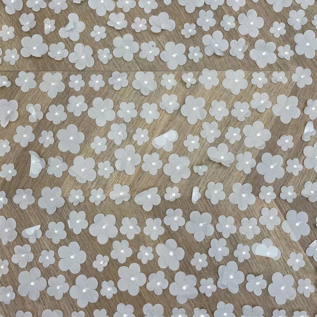 2024 Wholesale Price Lace 3D Flower Cut Laser Embroidery Fabric With Silver Foil Print