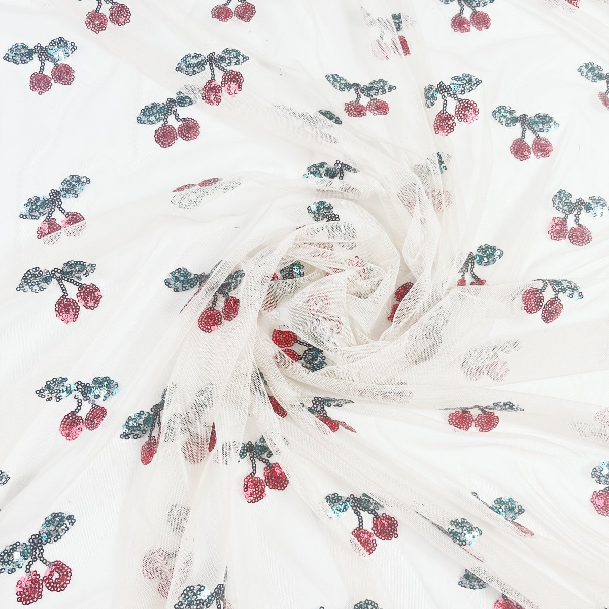 Newest desgin Cherry Lace Fabric Polyester Mesh Sequins Embroidery Fabric Lace Sequin Fabric For children Dress