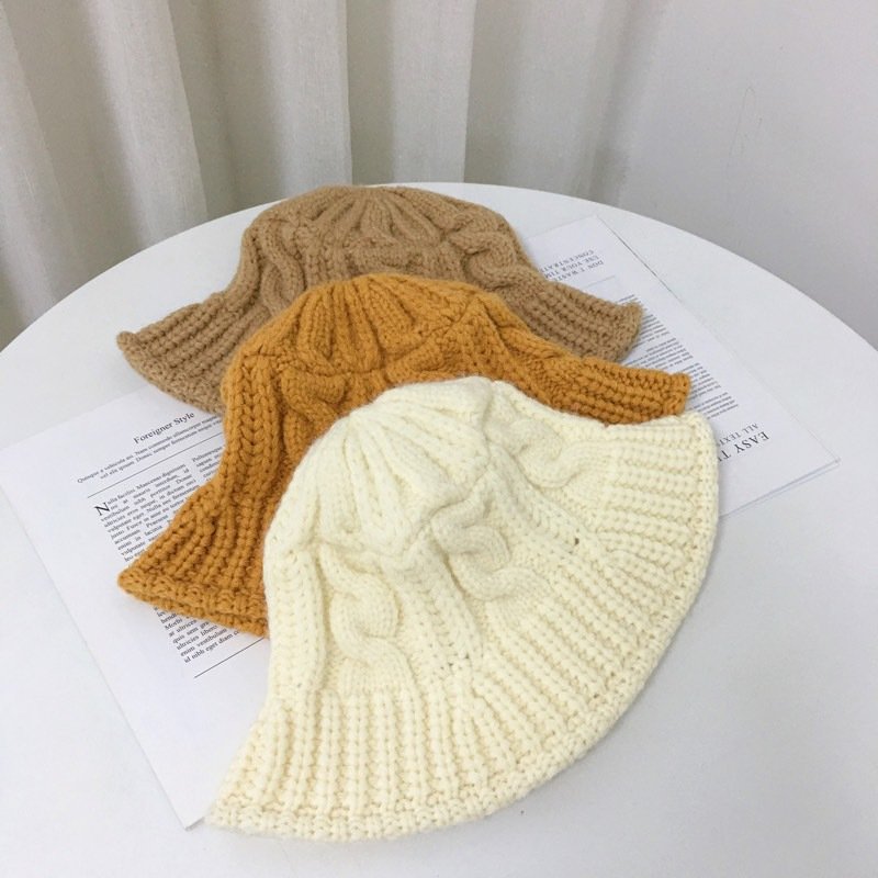 Vintage Winter Warm Baggy Thick Cable Acrylic Knit Ribbed Handmade Crochet Fisherman Bucket hat