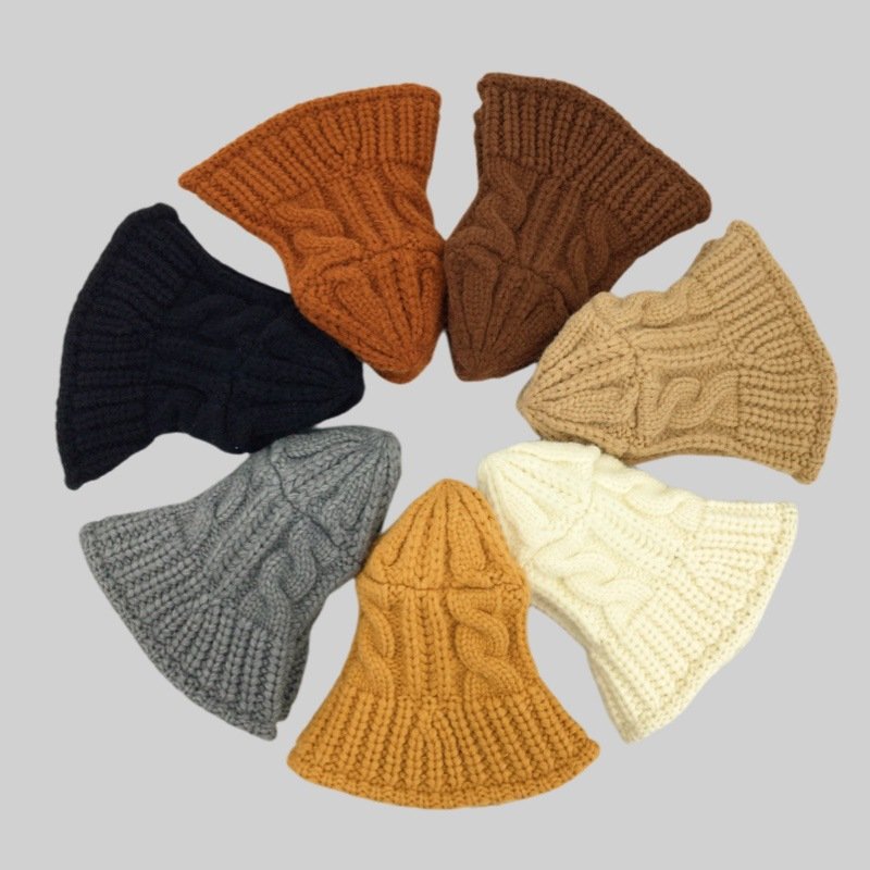 Vintage Winter Warm Baggy Thick Cable Acrylic Knit Ribbed Handmade Crochet Fisherman Bucket hat
