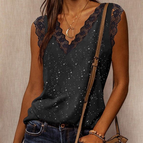 Lace stitching top 2022 new style V-neck lace stitching T-shirt loose camisole
