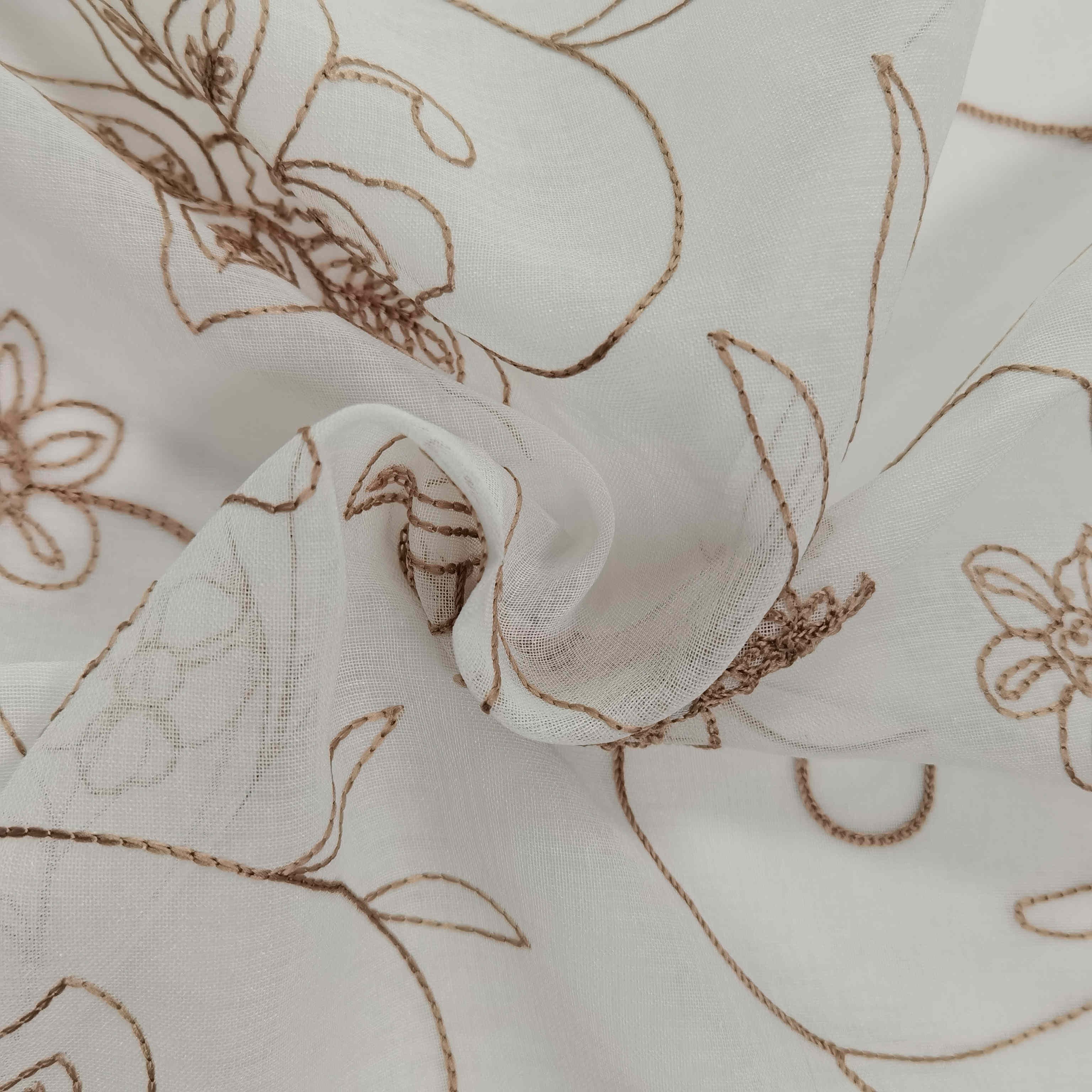 Translucence Grommet Top Linen Look Sheer with Green Floral Embroidery Gorgeous Curtains for Living Room