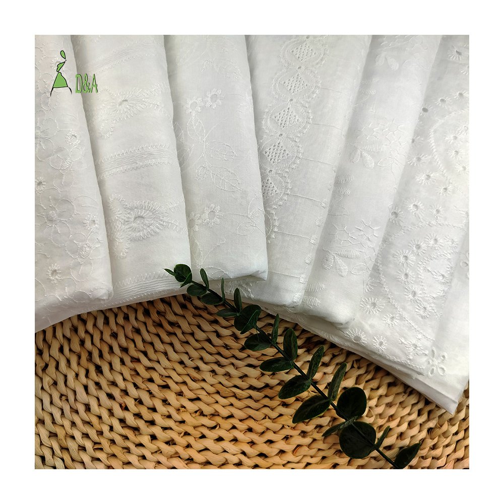 Wholesale Embroidered Textile 100% Cotton White Embroidery Fabric High Quality For Garment