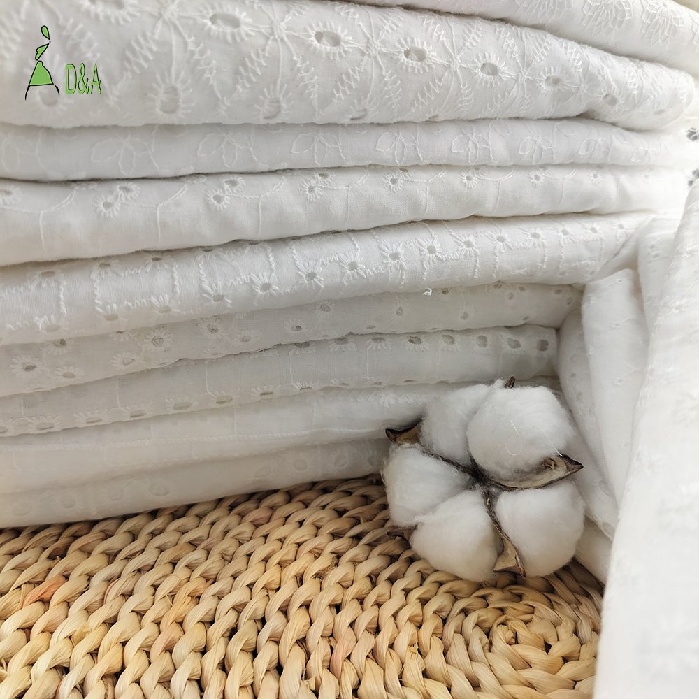Wholesale Embroidered Textile 100% Cotton White Embroidery Fabric High Quality For Garment