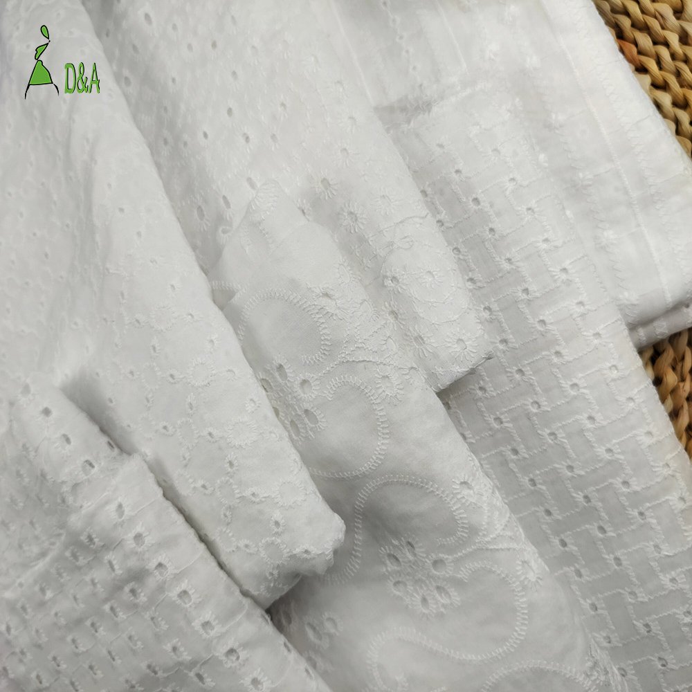 Wholesale Embroidered Textile 100% Cotton White Embroidery Fabric High Quality For Garment