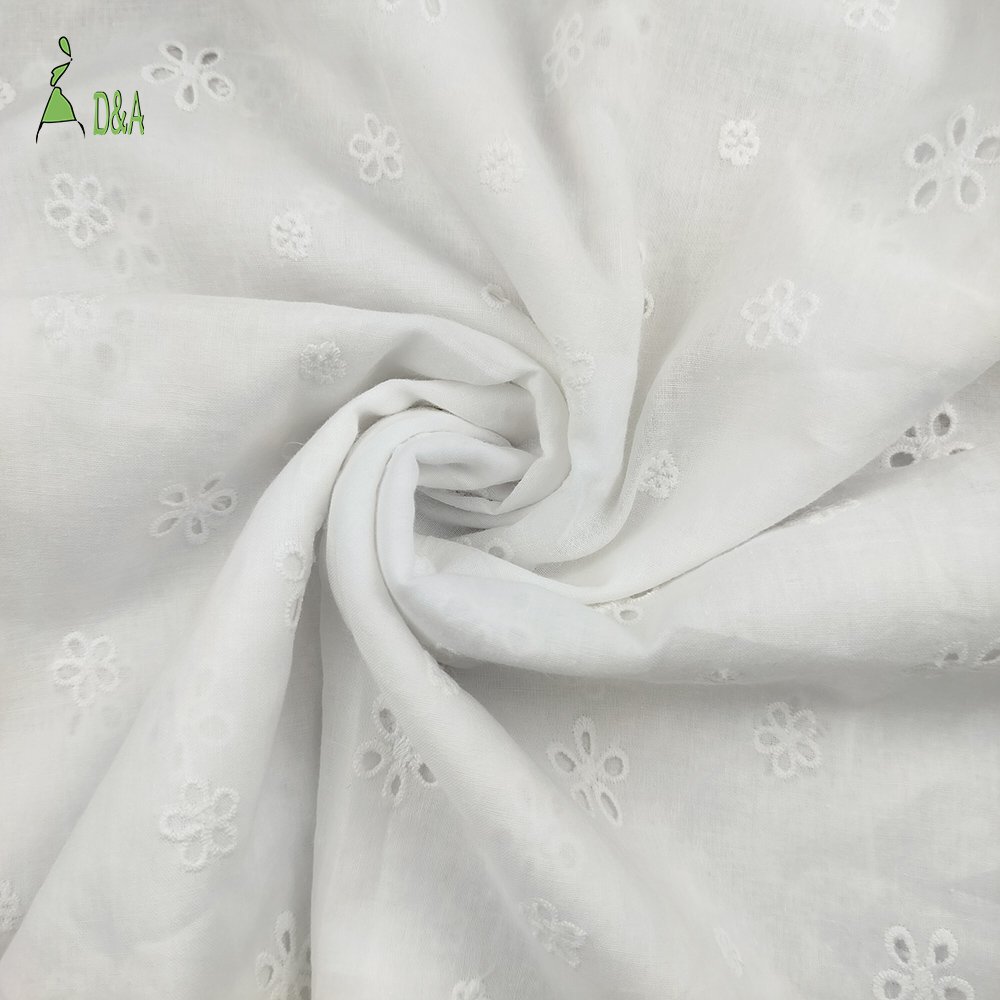 Wholesale Embroidered Textile 100% Cotton White Embroidery Fabric High Quality For Garment