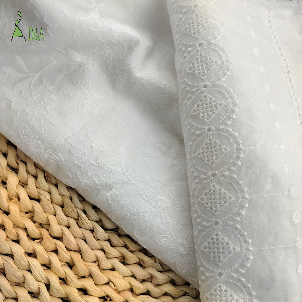 Wholesale Embroidered Textile 100% Cotton White Embroidery Fabric High Quality For Garment