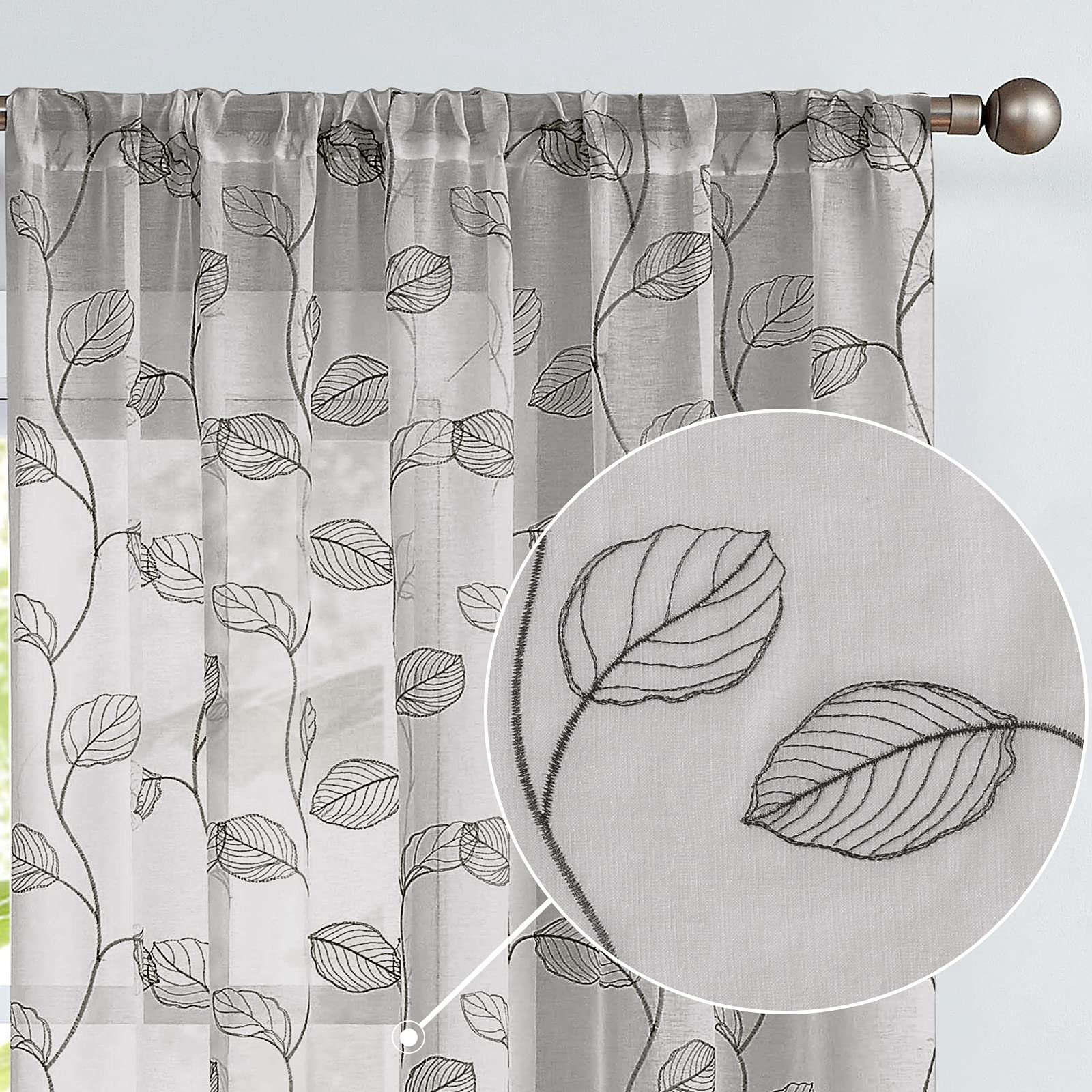 Sale 200g/m embroidery curtain fabric sheer leaf transparent gauze window for the bedroom room