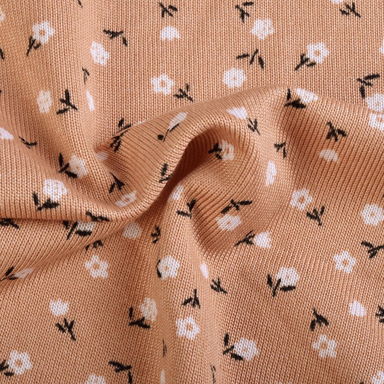 Softy stretch 96%polyester 4%spandex brush print floral rib knit fabric for dress