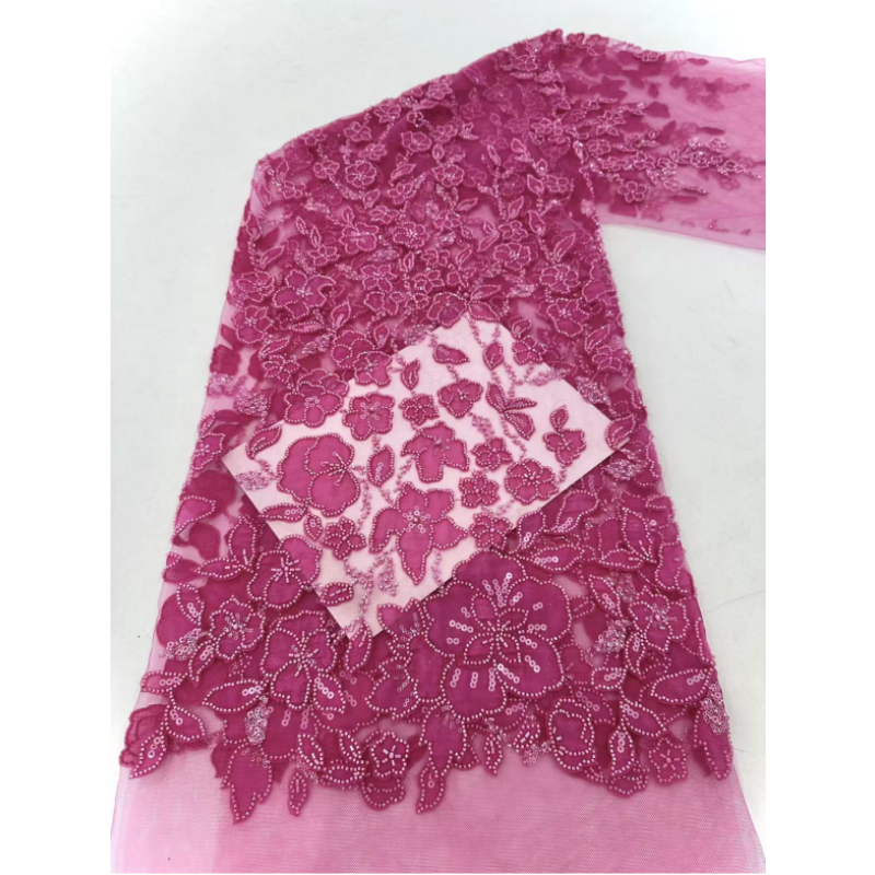Wholesale price nigerian french glitter tulle sequin mesh beaded lace fabric embroidery for wedding evening dress