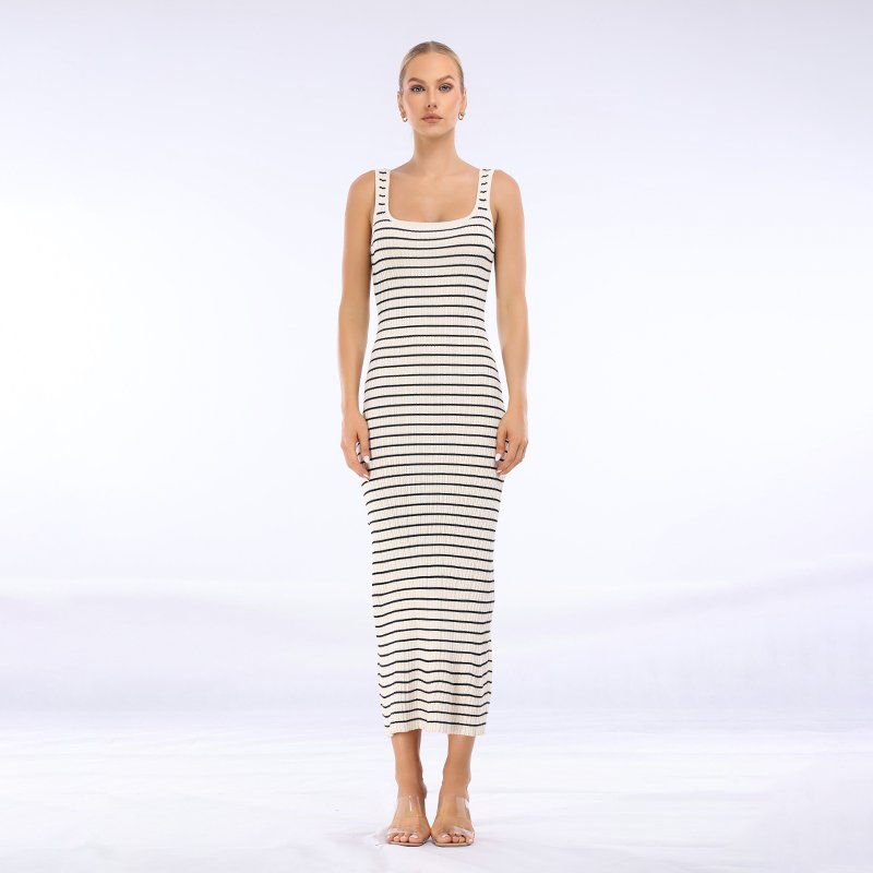 Factory customized summer woolen sexy suspender V-neck ribbed women's dress party dress