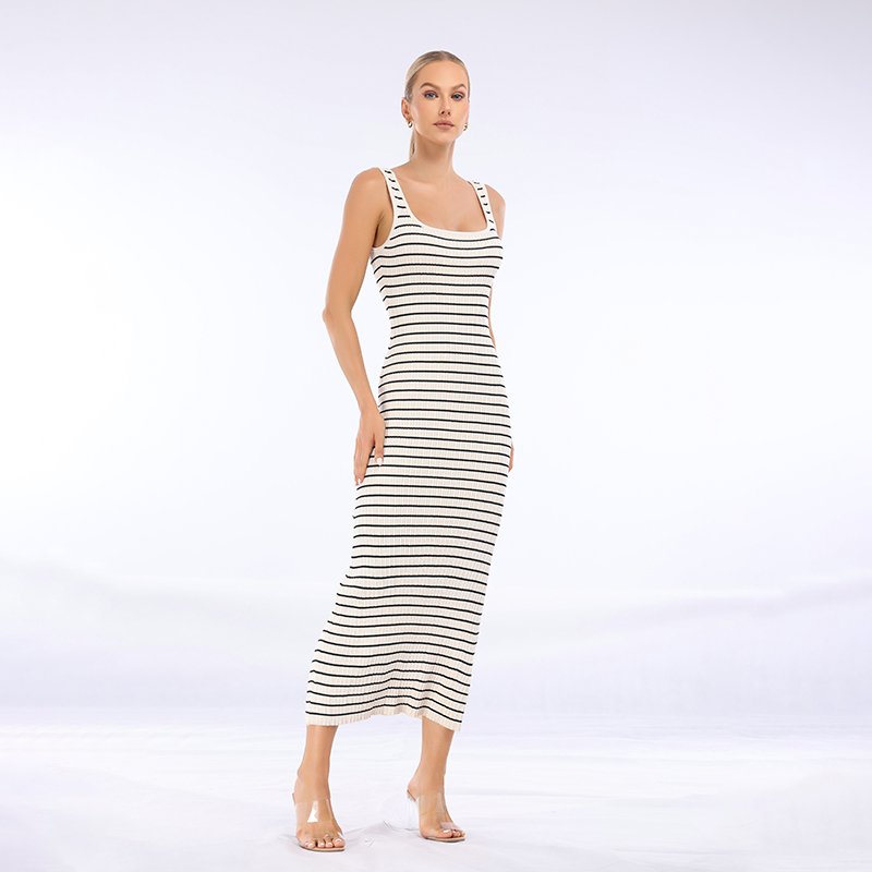 Factory customized summer woolen sexy suspender V-neck ribbed women's dress party dress