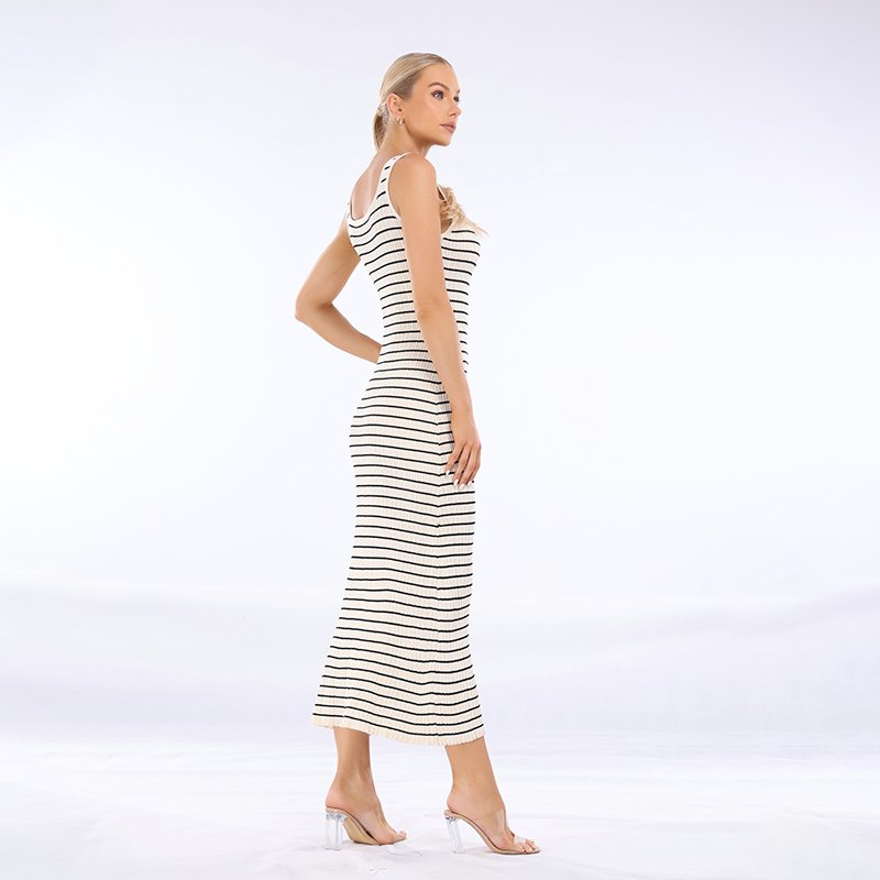 Factory customized summer woolen sexy suspender V-neck ribbed women's dress party dress