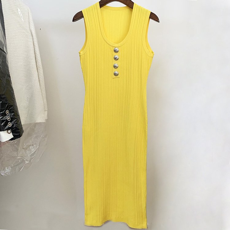 Wholesale women clothing button sleeveless knit ribbed bodycon dresses