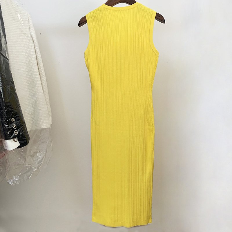 Wholesale women clothing button sleeveless knit ribbed bodycon dresses