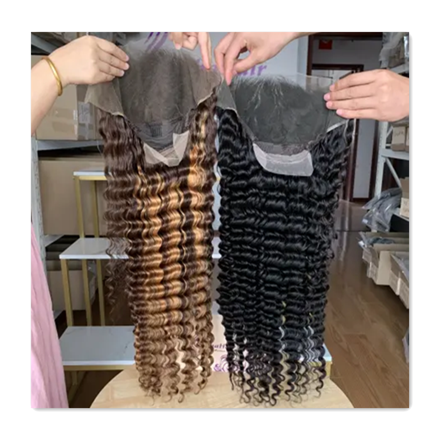 13x4 hd Lace Frontal Wig deep Wave Highlight Virgin Human Hair and natural black color Lace Front Wigs For Black Women