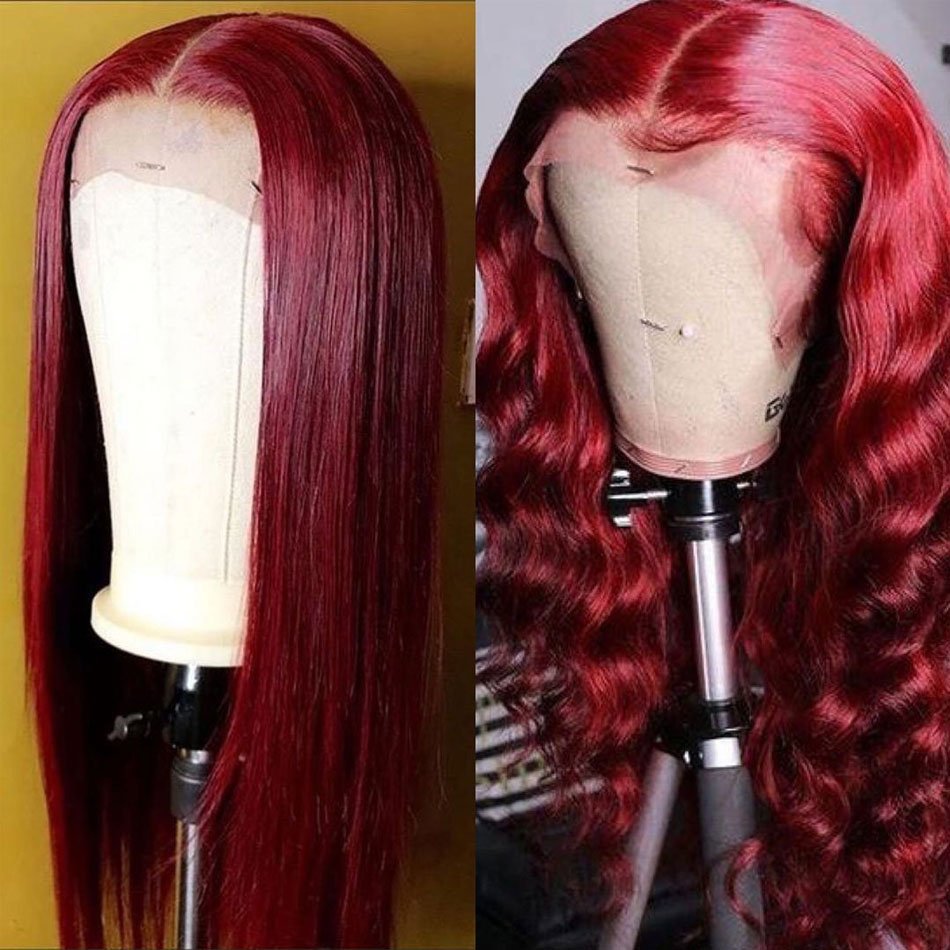 Cheap Brazilian Hair 99J Red Color Wigs Human Hair Lace Front Wigs For Black Women Glueless Full HD Lace Frontal Wigs Human Hair