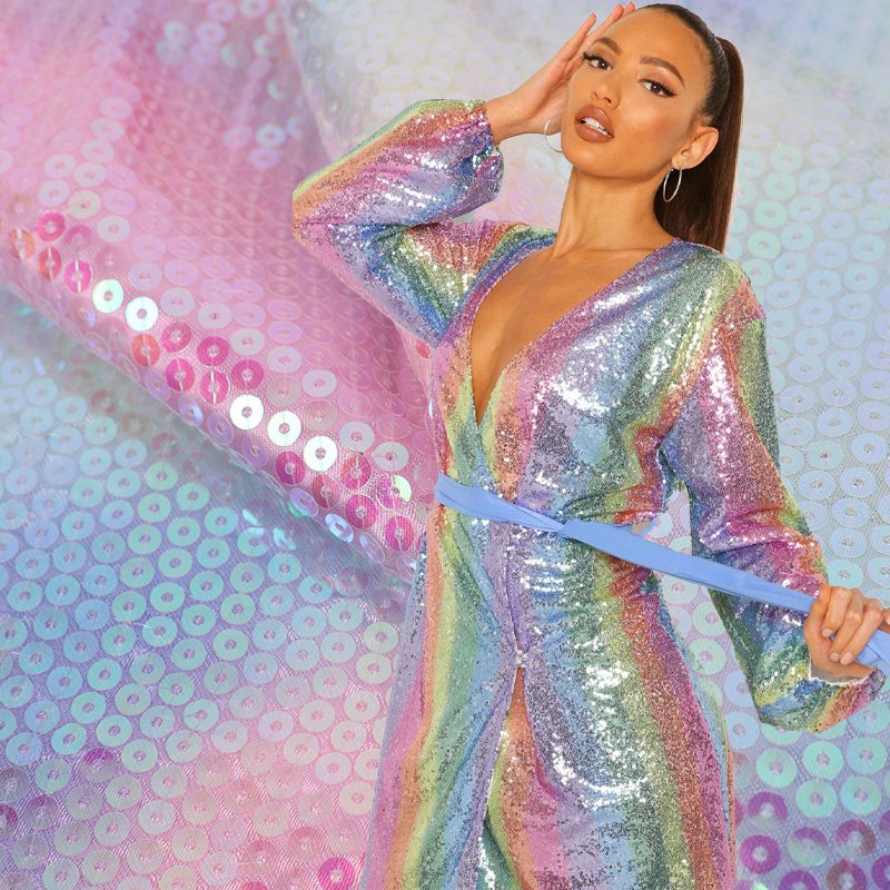 Stock Shiny Multi-color Fashion Holographic luxury Polyester large sequin fabric sequin embroidery fabric sequin fabric