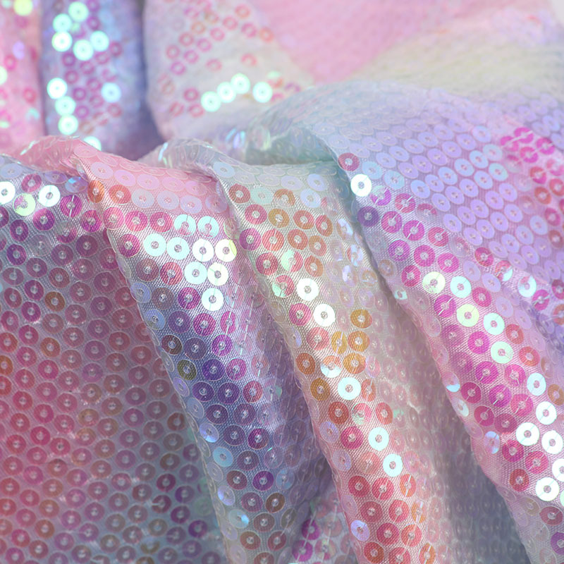 Stock Shiny Multi-color Fashion Holographic luxury Polyester large sequin fabric sequin embroidery fabric sequin fabric