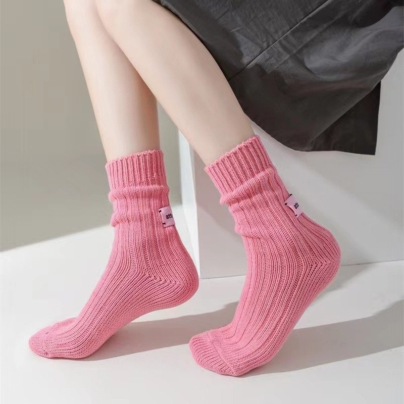 Trendy ins style young girl Candy-colored ribbed socks spring autumn lovely cotton crew socks for women