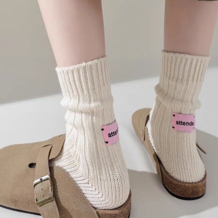 Trendy ins style young girl Candy-colored ribbed socks spring autumn lovely cotton crew socks for women