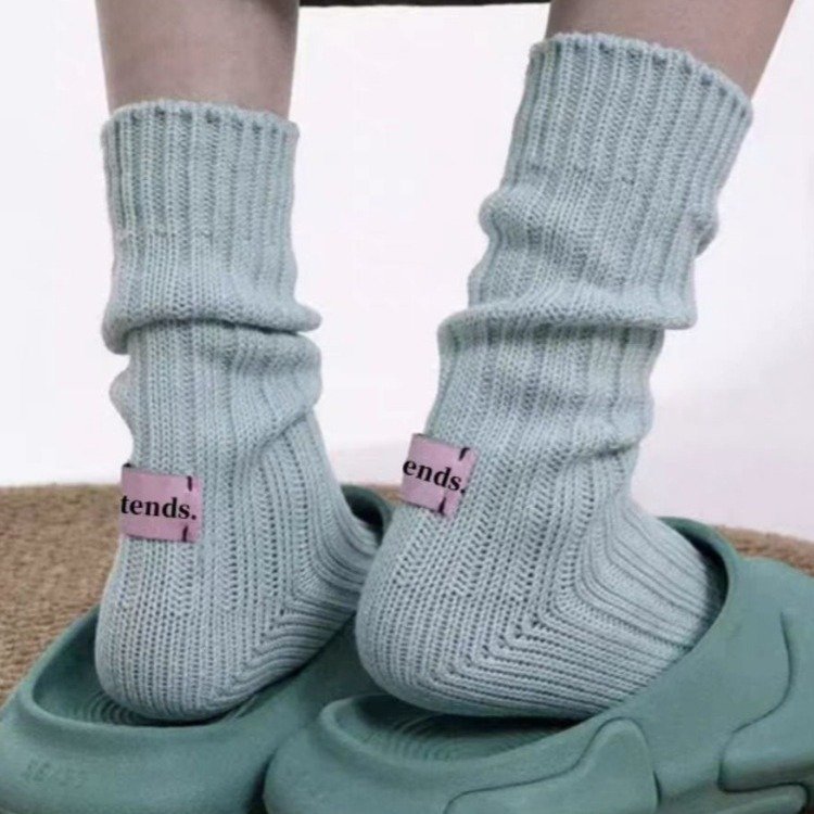 Trendy ins style young girl Candy-colored ribbed socks spring autumn lovely cotton crew socks for women
