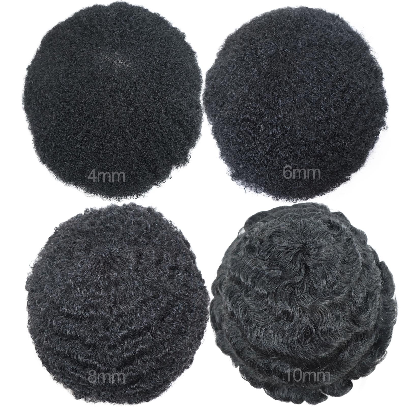 Full French Lace Human Hair Replacement System Fashion Afro Kinky Curl 4mm 6mm 8mm 10mm Toupee Wig Afro Wave Hair Unit For Men