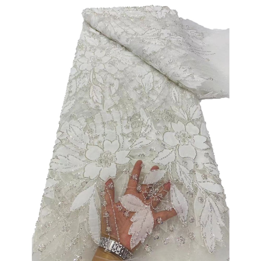 HFX Luxury African 3D Flower Embroidery Type Fabric Lace 2023 Latest Glitter French Tulle Lace Fabric For Wedding Evening Dress