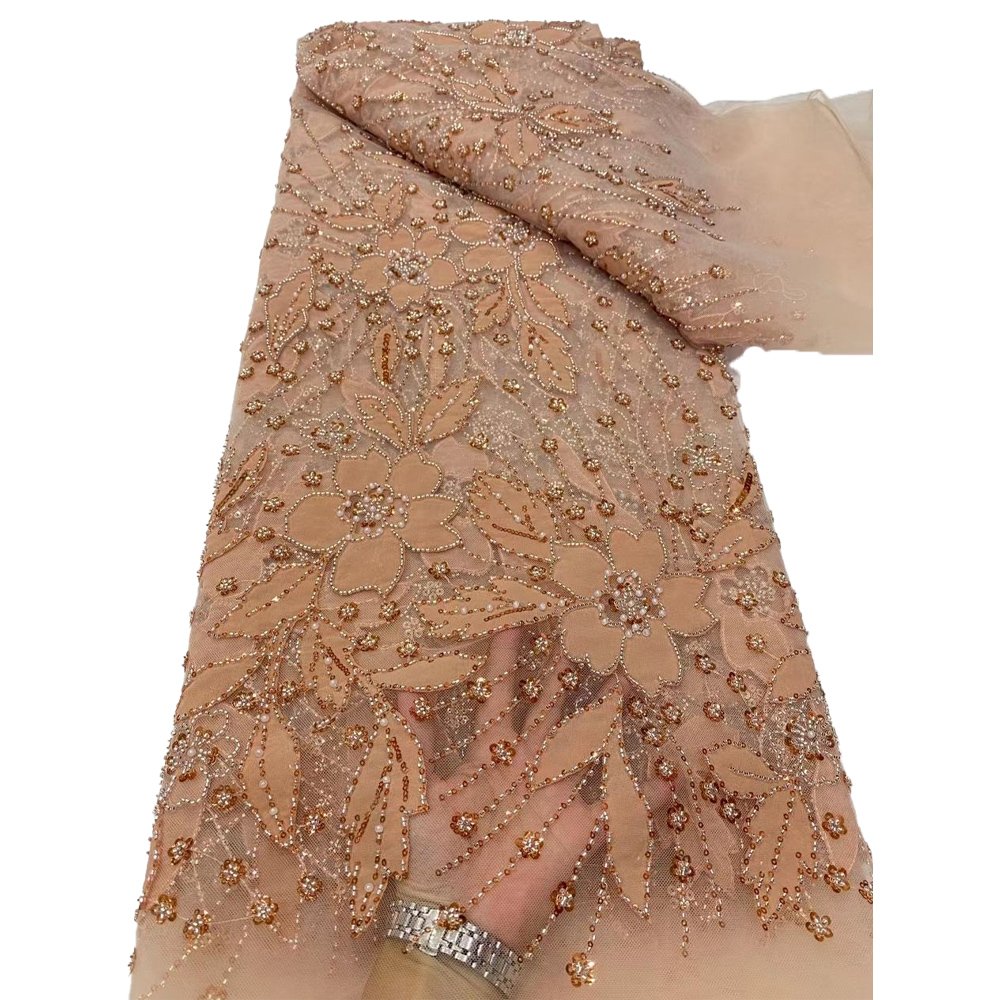 HFX Luxury African 3D Flower Embroidery Type Fabric Lace 2023 Latest Glitter French Tulle Lace Fabric For Wedding Evening Dress