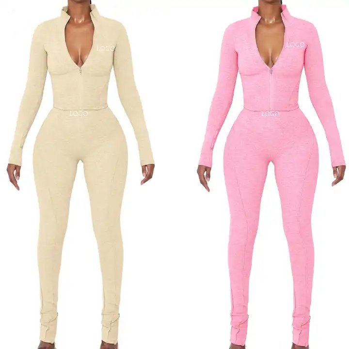 Custom Womens Tracksuits Zip Up Crop Tops And Joggers Women Outfit Sportswear Two Piece Set Women Clothing