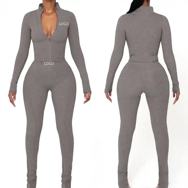 Custom Womens Tracksuits Zip Up Crop Tops And Joggers Women Outfit Sportswear Two Piece Set Women Clothing