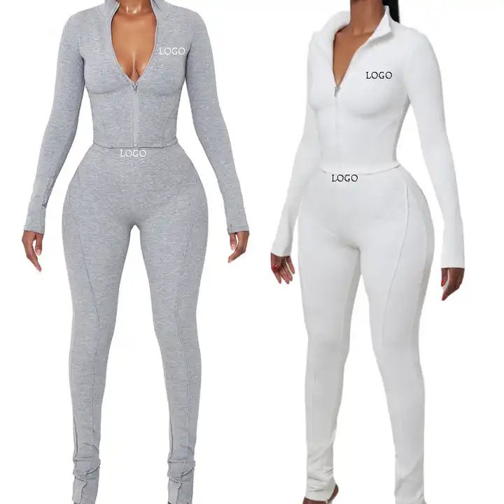 Custom Womens Tracksuits Zip Up Crop Tops And Joggers Women Outfit Sportswear Two Piece Set Women Clothing