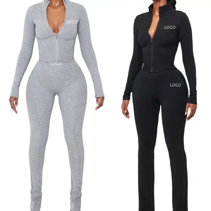 Custom Womens Tracksuits Zip Up Crop Tops And Joggers Women Outfit Sportswear Two Piece Set Women Clothing
