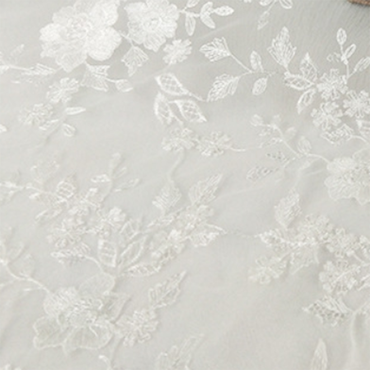 Wholesale luxury white embroidery mesh lace fabric for fashion wedding dress