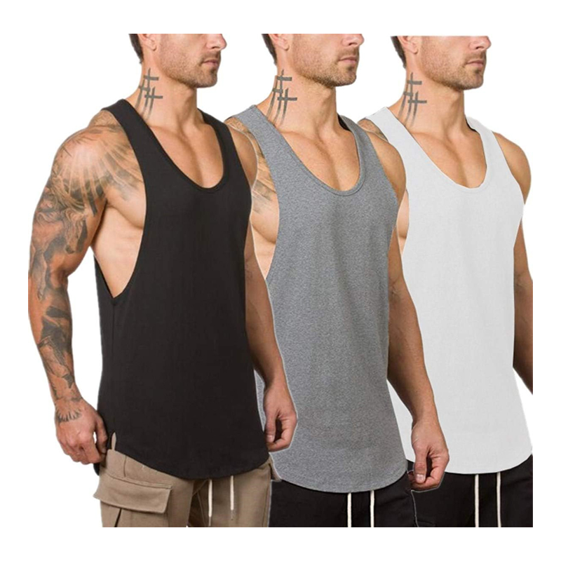 custom Solid Color hollow Ribbed Undershirt Sports Fitness Seamless Black Men Vest