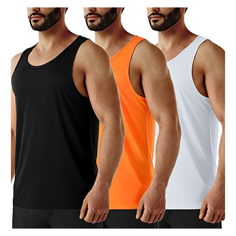 custom Solid Color hollow Ribbed Undershirt Sports Fitness Seamless Black Men Vest