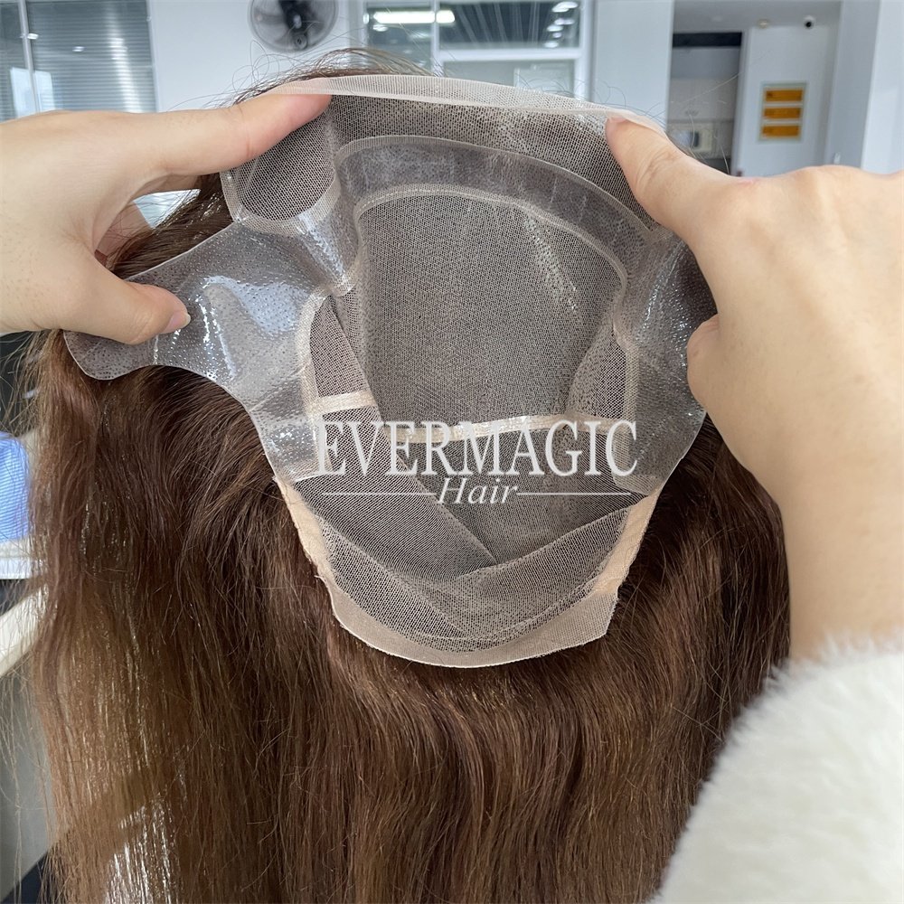 natural brown thin skin poly perimeter medical wigs with temple hand tied full lace human hair wig with monofilament top