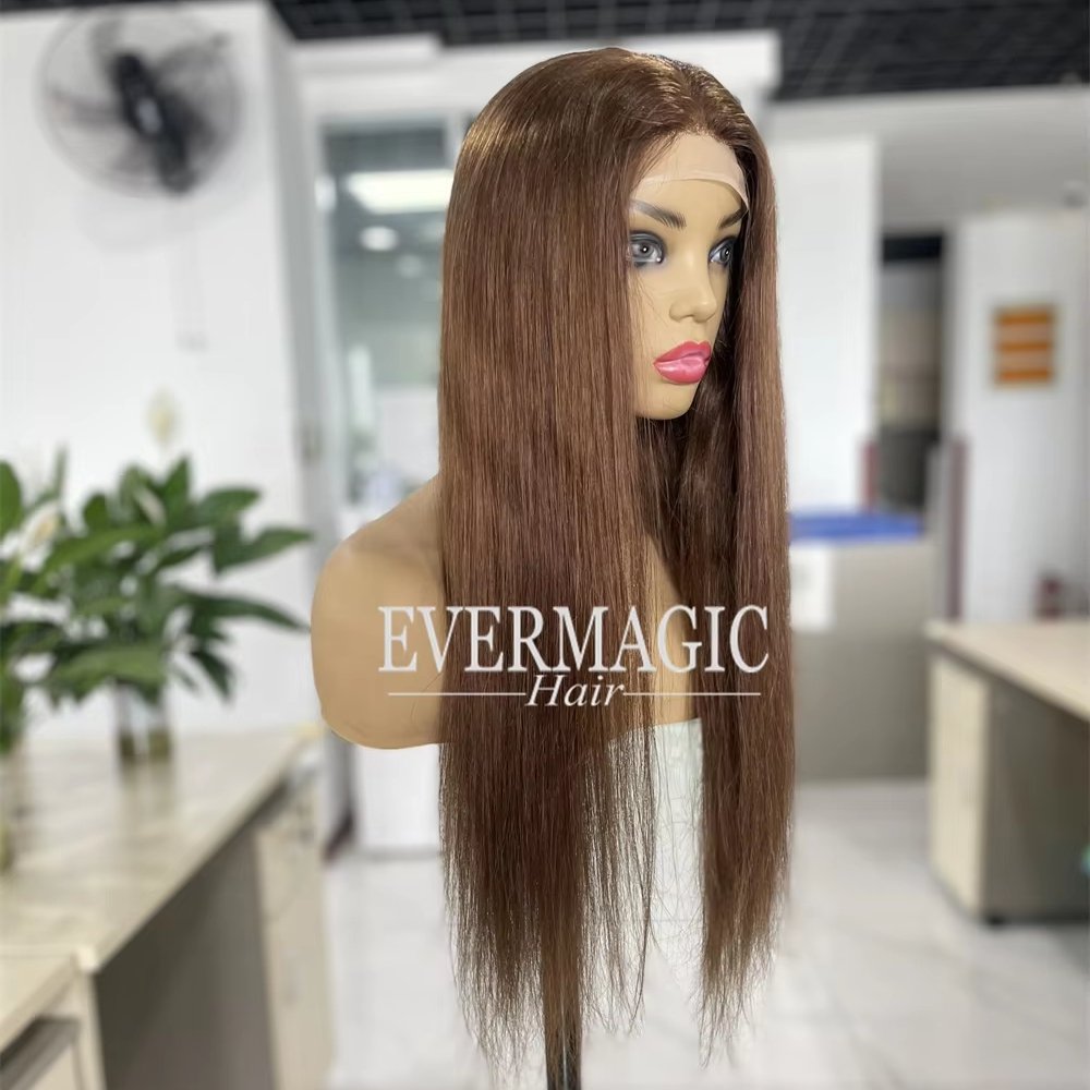 natural brown thin skin poly perimeter medical wigs with temple hand tied full lace human hair wig with monofilament top