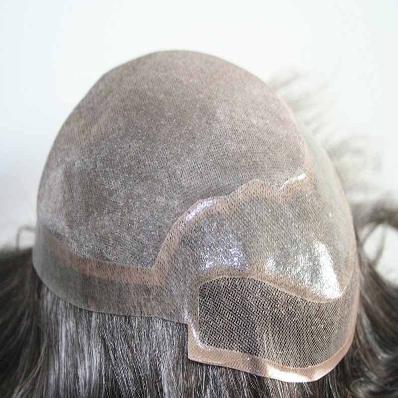 Short Indian Remy Human Hair Prosthetics Top Head Pieces Swiss lace Front Toupee with Bleached Knots