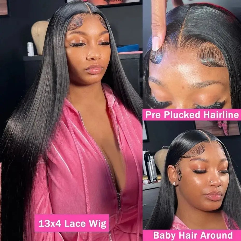 Wholesale 13x4 Transparent Lace Full Frontal Wigs 100% Natural Raw Cambodian Straight Front Wig Pre Pluck Bouncy Human Hair Wigs