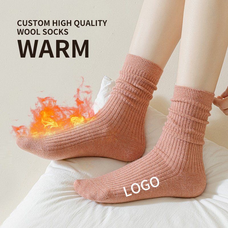 Custom Casual Women Knitted Socks Soft Breathable Fashion Adults Casual Hand Knitted Ribbed Merino Wool Socks