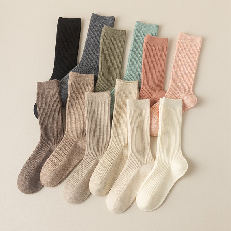 Custom Casual Women Knitted Socks Soft Breathable Fashion Adults Casual Hand Knitted Ribbed Merino Wool Socks