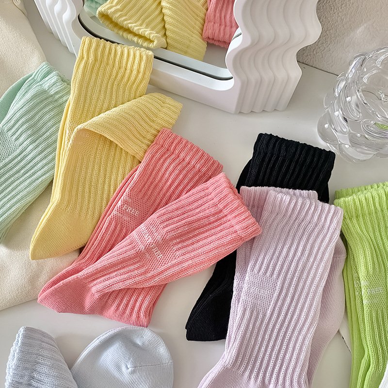 Jingwen OEM Calcetines Mmujer 2023 Women's Cotton Ribbed Socks