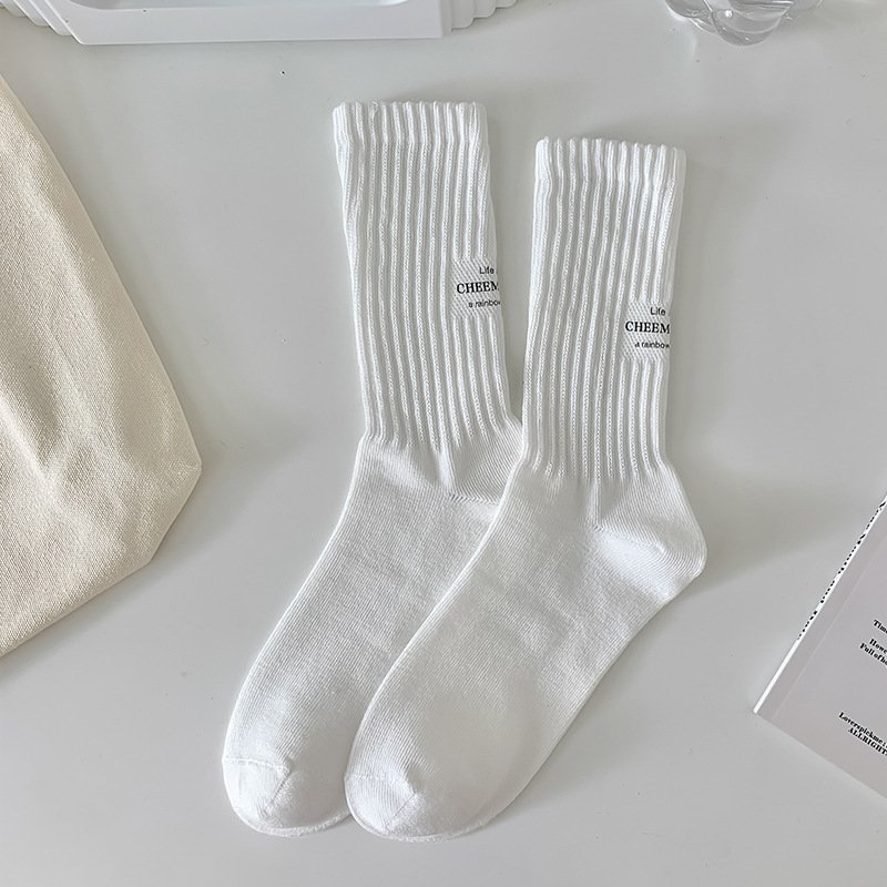 Jingwen OEM Calcetines Mmujer 2023 Women's Cotton Ribbed Socks